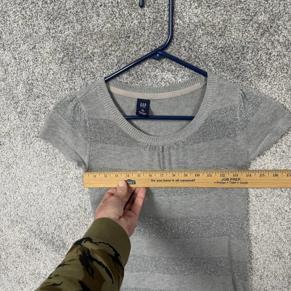 Gap Kids Sweater Dress Girls Size XL Gray Silver Striped Metallic Short Sleeve